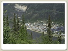 View of Dawson City from highway above town