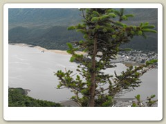 Looking down at the islet and harbor