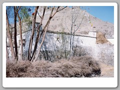 Typical farmhouse with prayer flags in each corner